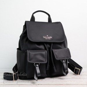 NWT Kate Spade Carley Flap Nylon Backpack in Black